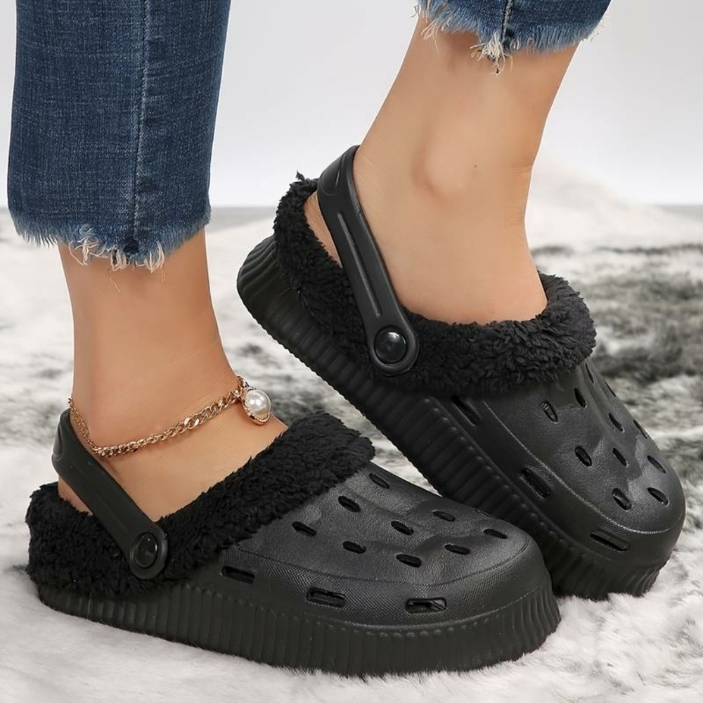 Women's Black Furlined Clogs Non0⅞-slip Outdoor Cotton Shoe Size 40-41 🌴✌️